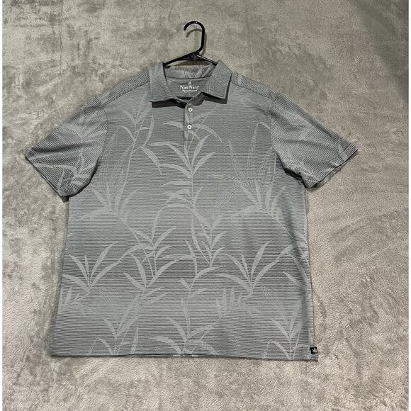 Nat Nast Polo Shirt Men's Large Gray Leafy Print Short Sleeve Golf Casual Dress - Picture 1 of 6